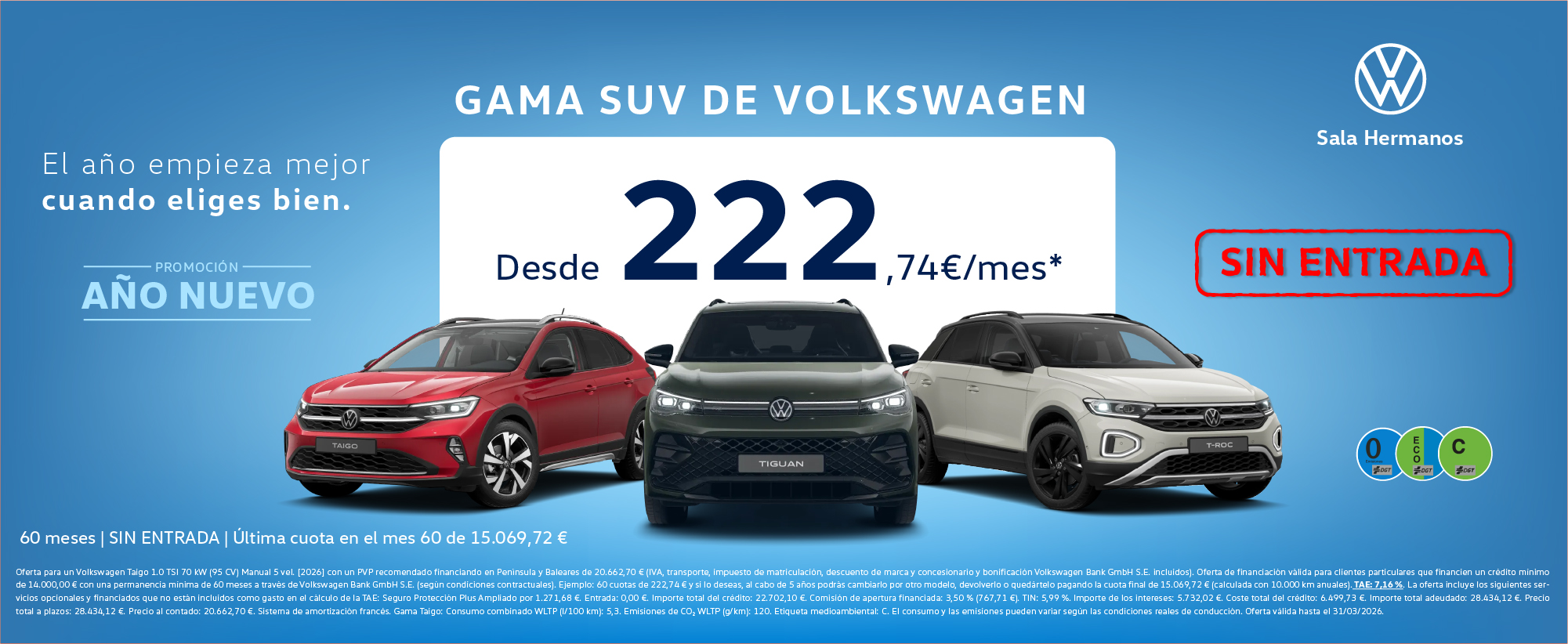 Comienza el año de la mejor manera con tu nuevo SUV Volkswagen desde 222€/mes* 